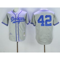 MLB Los Angeles Dodgers 42 Jackie Robinson 1955 Gray Throwback Men Jersey