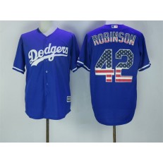 MLB Los Angeles Dodgers 42 Jackie Robinson Blue USA Flag Fashion Stitched Men Jersey