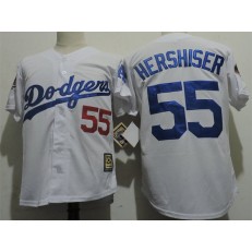 MLB Los Angeles Dodgers 55 Orel Hershiser White Throwback Stitched Men Jersey