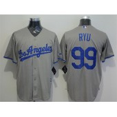 MLB Los Angeles Dodgers 99 Hyun-Jin Ryu Gray Road Stitched Majestic Cool Base Men Jersey