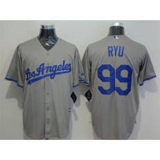 MLB Los Angeles Dodgers 99 Hyun-Jin Ryu Gray Road Stitched Majestic Cool Base Men Jersey