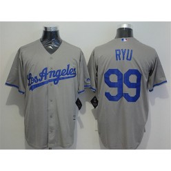 MLB Los Angeles Dodgers 99 Hyun-Jin Ryu Gray Road Stitched Majestic Cool Base Men Jersey