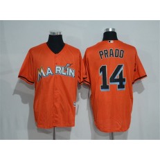 MLB Miami Marlins 14 Martin Prado Orange Road Stitched Majestic Cool Base Men Jersey