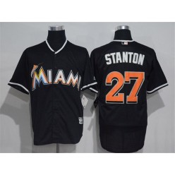 MLB Miami Marlins 27 Giancarlo Stanton Black Road Stitched Majestic Cool Base Men Jersey