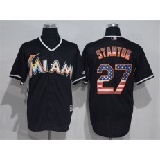 MLB Miami Marlins 27 Giancarlo Stanton Black USA Flag Fashion Stitched Men Jersey