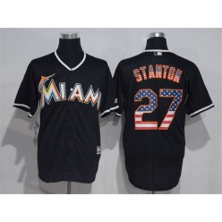 MLB Miami Marlins 27 Giancarlo Stanton Black USA Flag Fashion Stitched Men Jersey