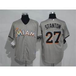 MLB Miami Marlins 27 Giancarlo Stanton Gray Road Stitched Majestic Cool Base Men Jersey