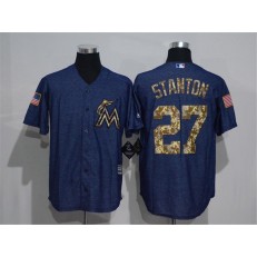 MLB Miami Marlins 27 Giancarlo Stanton Navy Blue Salute to Service Cool Base Stitched Men Jersey