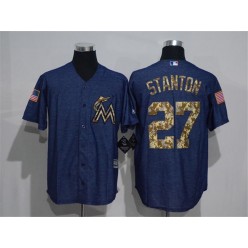 MLB Miami Marlins 27 Giancarlo Stanton Navy Blue Salute to Service Cool Base Stitched Men Jersey