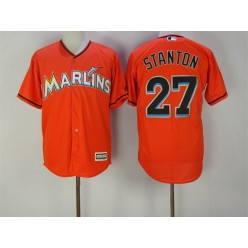 MLB Miami Marlins 27 Giancarlo Stanton Orange Road Stitched Majestic Cool Base Men Jersey