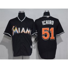 MLB Miami Marlins 51 Ichiro Suzuki Black Road Stitched Majestic Cool Base Men Jersey