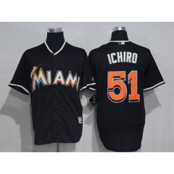 MLB Miami Marlins 51 Ichiro Suzuki Black Road Stitched Majestic Cool Base Men Jersey