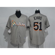 MLB Miami Marlins 51 Ichiro Suzuki Gray Road Stitched Majestic Cool Base Men Jersey