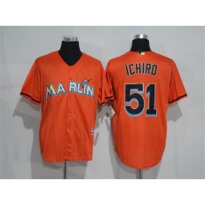 MLB Miami Marlins 51 Ichiro Suzuki Orange Road Stitched Majestic Cool Base Men Jersey