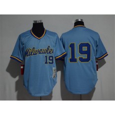 MLB Milwaukee Brewers 19 Robin Yount 1982 Light Blue Throwback Men Jersey