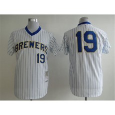MLB Milwaukee Brewers 19 Robin Yount 1982 White Throwback Men Jersey