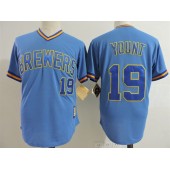MLB Milwaukee Brewers 19 Robin Yount Light Blue Pullover Throwback Cooperstown Collection Stitched Mitchell & Ness Men Jersey