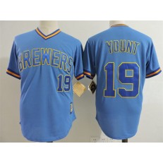 MLB Milwaukee Brewers 19 Robin Yount Light Blue Pullover Throwback Cooperstown Collection Stitched Mitchell & Ness Men Jersey