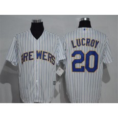 MLB Milwaukee Brewers 20 Jonathan Lucroy White Pinstirpe Stitched Baseball Men Jersey