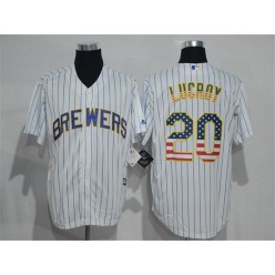 MLB Milwaukee Brewers 20 Jonathan Lucroy White Pinstripe USA Flag Fashion Baseball Men Jersey