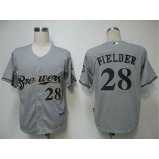 MLB Milwaukee Brewers 28 Prince Fielder Stitched Grey Cool Base Men Jersey