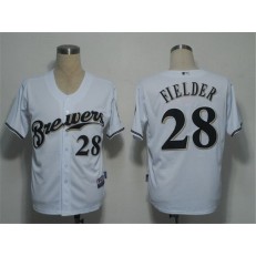 MLB Milwaukee Brewers 28 Prince Fielder Stitched White Cool Base Men Jersey