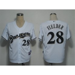 MLB Milwaukee Brewers 28 Prince Fielder Stitched White Cool Base Men Jersey