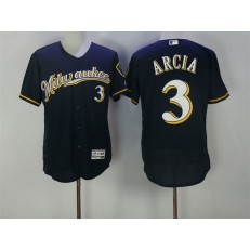 MLB Milwaukee Brewers 3 Orlando Arcia Navy Blue 2016 Flexbase Majestic Baseball Men Jersey