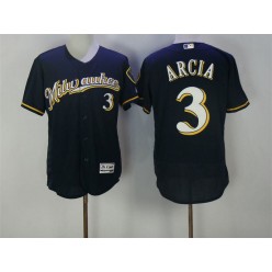 MLB Milwaukee Brewers 3 Orlando Arcia Navy Blue 2016 Flexbase Majestic Baseball Men Jersey