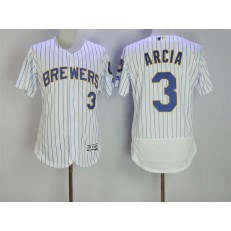 MLB Milwaukee Brewers 3 Orlando Arcia Retired White Pinstripe Stitched Majestic Flex Base Men Jersey