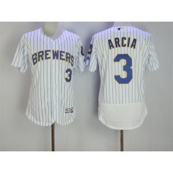 MLB Milwaukee Brewers 3 Orlando Arcia Retired White Pinstripe Stitched Majestic Flex Base Men Jersey