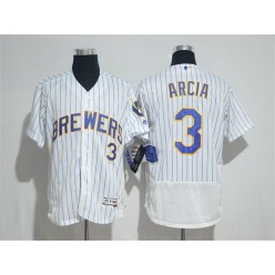 MLB Milwaukee Brewers 3 Orlando Arcia White Alternate Flex Base Stitched Men Jersey