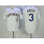 MLB Milwaukee Brewers 3 Orlando Arcia White Pinstirpe Stitched Baseball Men Jersey