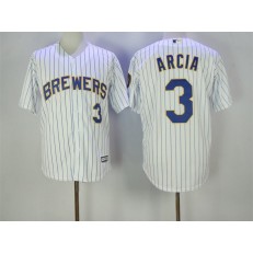 MLB Milwaukee Brewers 3 Orlando Arcia White Pinstirpe Stitched Baseball Men Jersey