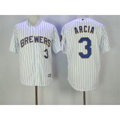 MLB Milwaukee Brewers 3 Orlando Arcia White Pinstirpe Stitched Baseball Men Jersey