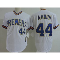 MLB Milwaukee Brewers 44 Hank Aaron White Pullover Throwback Cooperstown Collection Stitched Mitchell & Ness Men Jersey