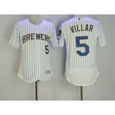 MLB Milwaukee Brewers 5 Jonathan Villa  Retired White Pinstripe Stitched Majestic Flex Base Men Jersey