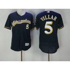 MLB Milwaukee Brewers 5 Jonathan Villar Navy Blue 2016 Flexbase Majestic Baseball Men Jersey