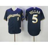 MLB Milwaukee Brewers 5 Jonathan Villar Navy Blue with Milwaukee Stitched Majestic Cool Base Men Jersey