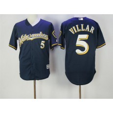 MLB Milwaukee Brewers 5 Jonathan Villar Navy Blue with Milwaukee Stitched Majestic Cool Base Men Jersey