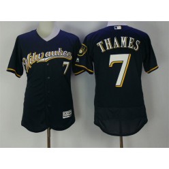 MLB Milwaukee Brewers 7 Eric Thames Navy Blue 2016 Flexbase Majestic Baseball Men Jersey