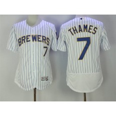 MLB Milwaukee Brewers 7 Eric Thames Retired White Pinstripe Stitched Majestic Flex Base Men Jersey