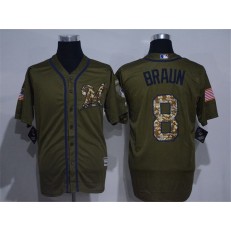MLB Milwaukee Brewers 8 Ryan Braun Green Salute To Service Majestic Baseball Men Jersey
