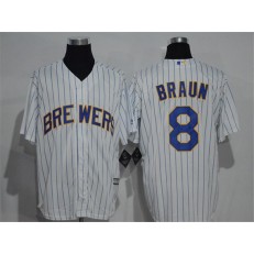MLB Milwaukee Brewers 8 Ryan Braun White Pinstirpe Stitched Baseball Men Jersey