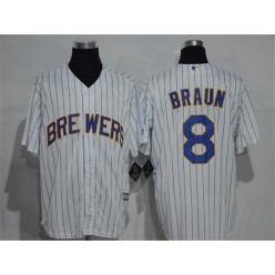 MLB Milwaukee Brewers 8 Ryan Braun White Pinstirpe Stitched Baseball Men Jersey