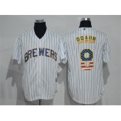 MLB Milwaukee Brewers 8 Ryan Braun White Pinstripe USA Flag Fashion Baseball Men Jersey