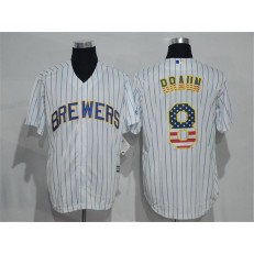 MLB Milwaukee Brewers 8 Ryan Braun White Pinstripe USA Flag Fashion Baseball Men Jersey