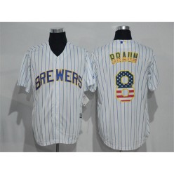 MLB Milwaukee Brewers 8 Ryan Braun White Pinstripe USA Flag Fashion Baseball Men Jersey