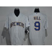 MLB Milwaukee Brewers 9 Aaron Hill White Pinstirpe Stitched Baseball Men Jersey