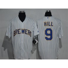 MLB Milwaukee Brewers 9 Aaron Hill White Pinstirpe Stitched Baseball Men Jersey